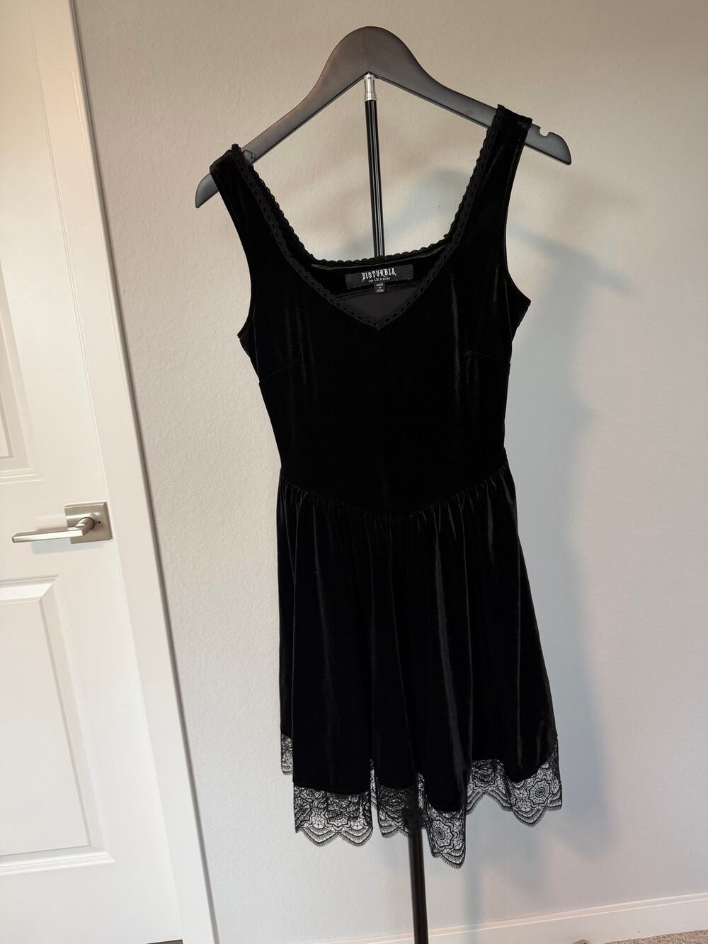 Disturbia Black Velvet Lace Mini Dress Gothic Whimsygoth Witchy Halloween